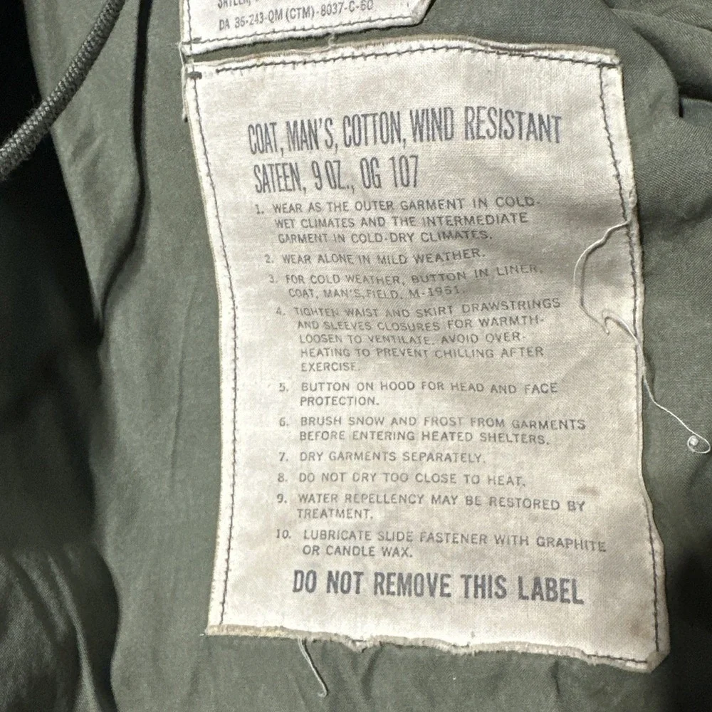 VTG Vietnam War US Coat Man's Cotton Wind Resistant Sateen 9 OZ OG 107 1960s SM - Picture 7 of 15